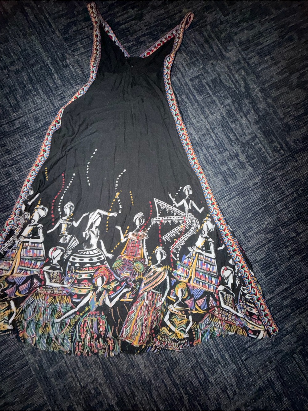 FARM Rio Black Mid Dress with Colorful Tribal Border